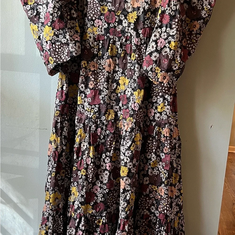Sea New York Black Floral Dress Puff Sleeveeve Midi Length. Tiered skirt. Small. - Picture 4 of 6